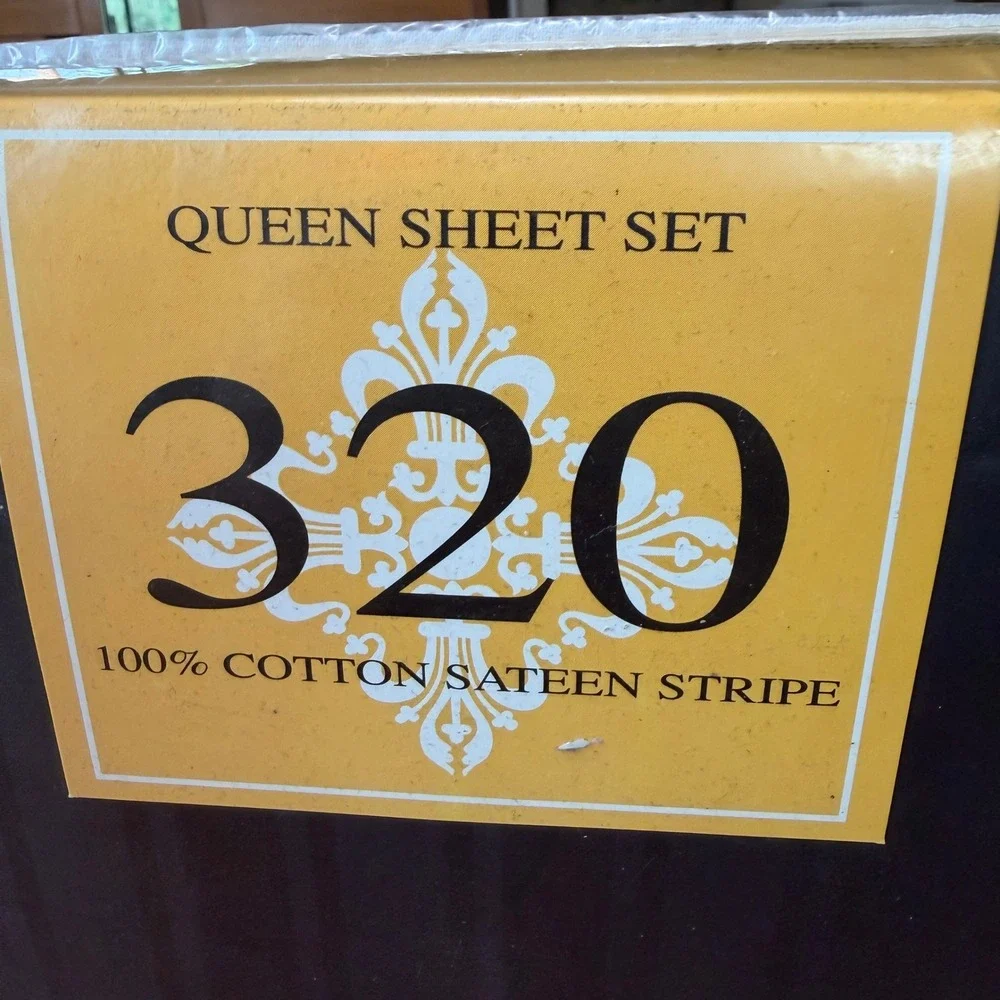Deluxe Queen Sheet Set 320 Thread Count 100% Cotton Chocolate Sateen Stripe New